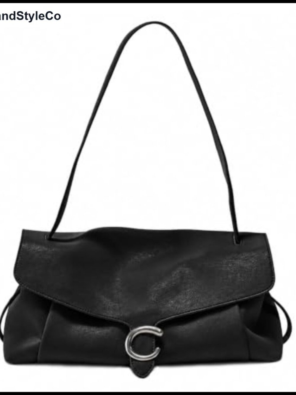 Faux Leather Shoulder Bag Slouchy Hobo Purse C-Buckle Flap Closure